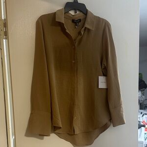 Ellen Tracy Casual Tan Button-Down Shirt nwt size medium